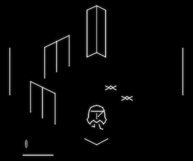 The adventurer walking toward the front of a room, bats behind