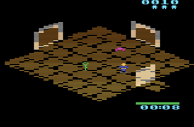 A brown room with a green key on the floor and a bat
