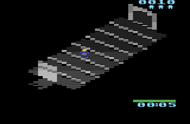 A staircase room drawn in grey, the adventurer climbing