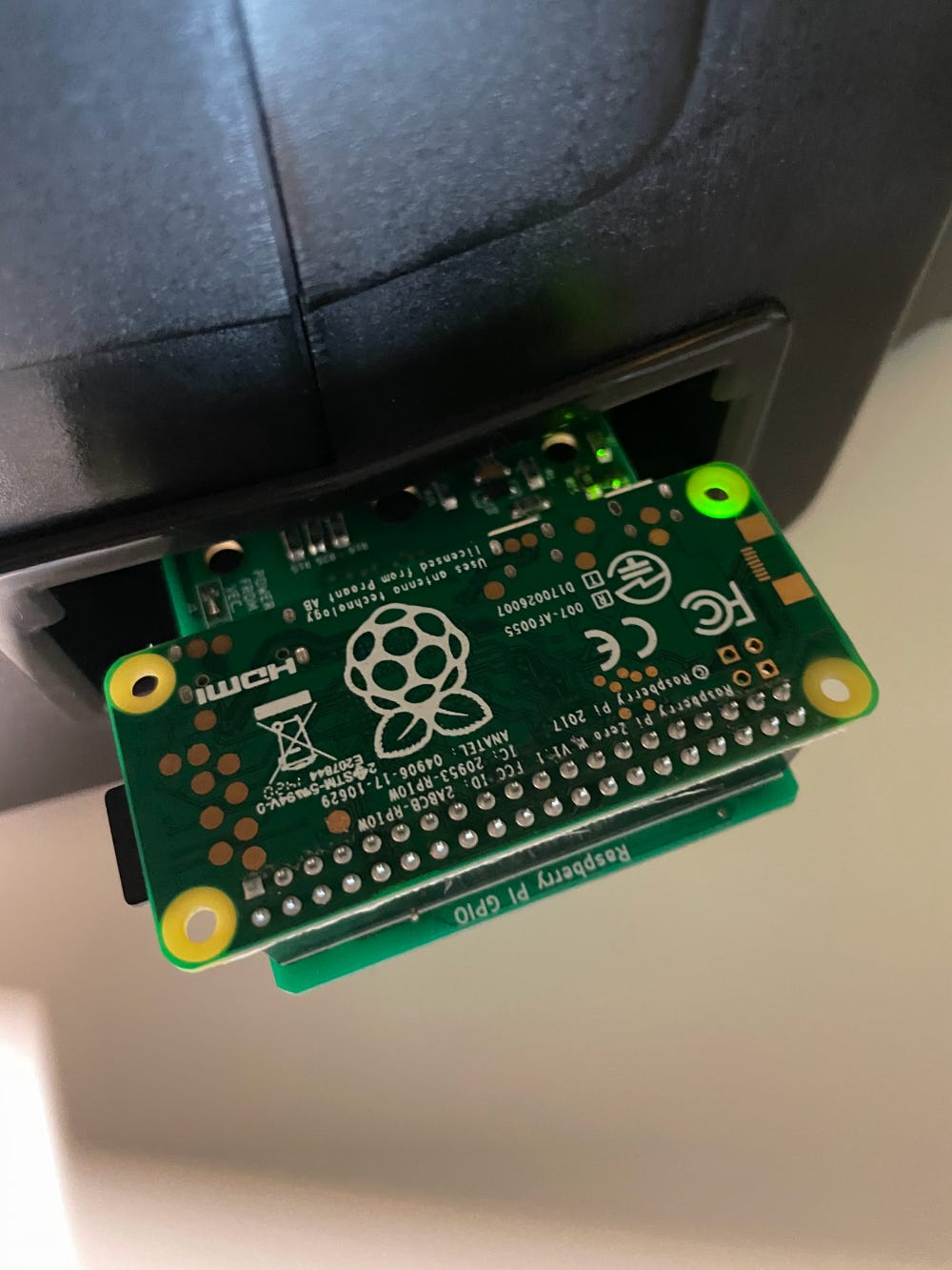 A Raspberry Pi Zero on a PiTrex board, plugged into a Vectrex